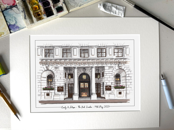 The Ned Hotel London Personalised Giclee Art Print - The Ned Watercolour Illustration - Personalised Wedding Gift - The Ned Hotel London