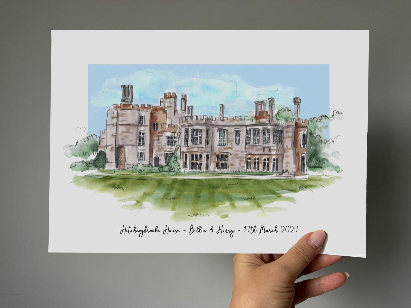 Hitchingbrooke House Personalised Giclee Art Print - Watercolour Hitchingbrooke House School Illustration - Hitchingbrooke Cambridgeshire