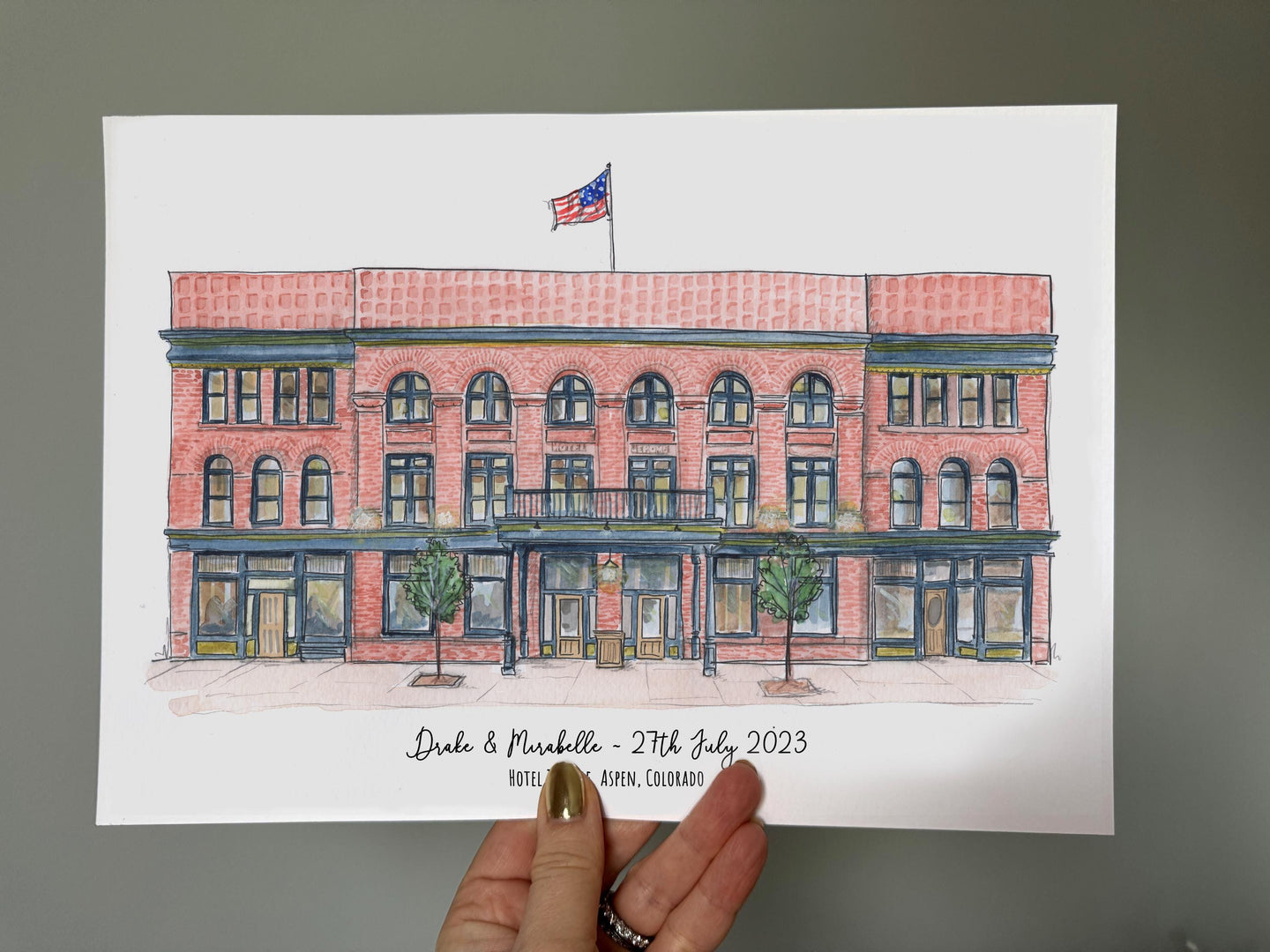 Hotel Jerome, Aspen, Colorado Giclee Art Print - Hotel Jerome Watercolour - Personalised Hotel Jerome Wedding - Hotel Jerome Illustration