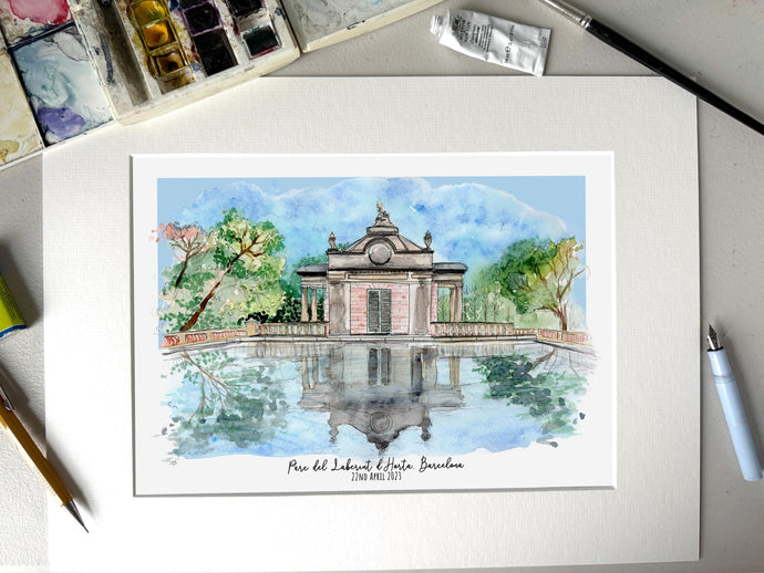 Personalised Parc del Laberint d'Horta, Barcelona Giclee Art Print - Engagement Watercolour illustration - Parc del Laberint d'Horta Wedding