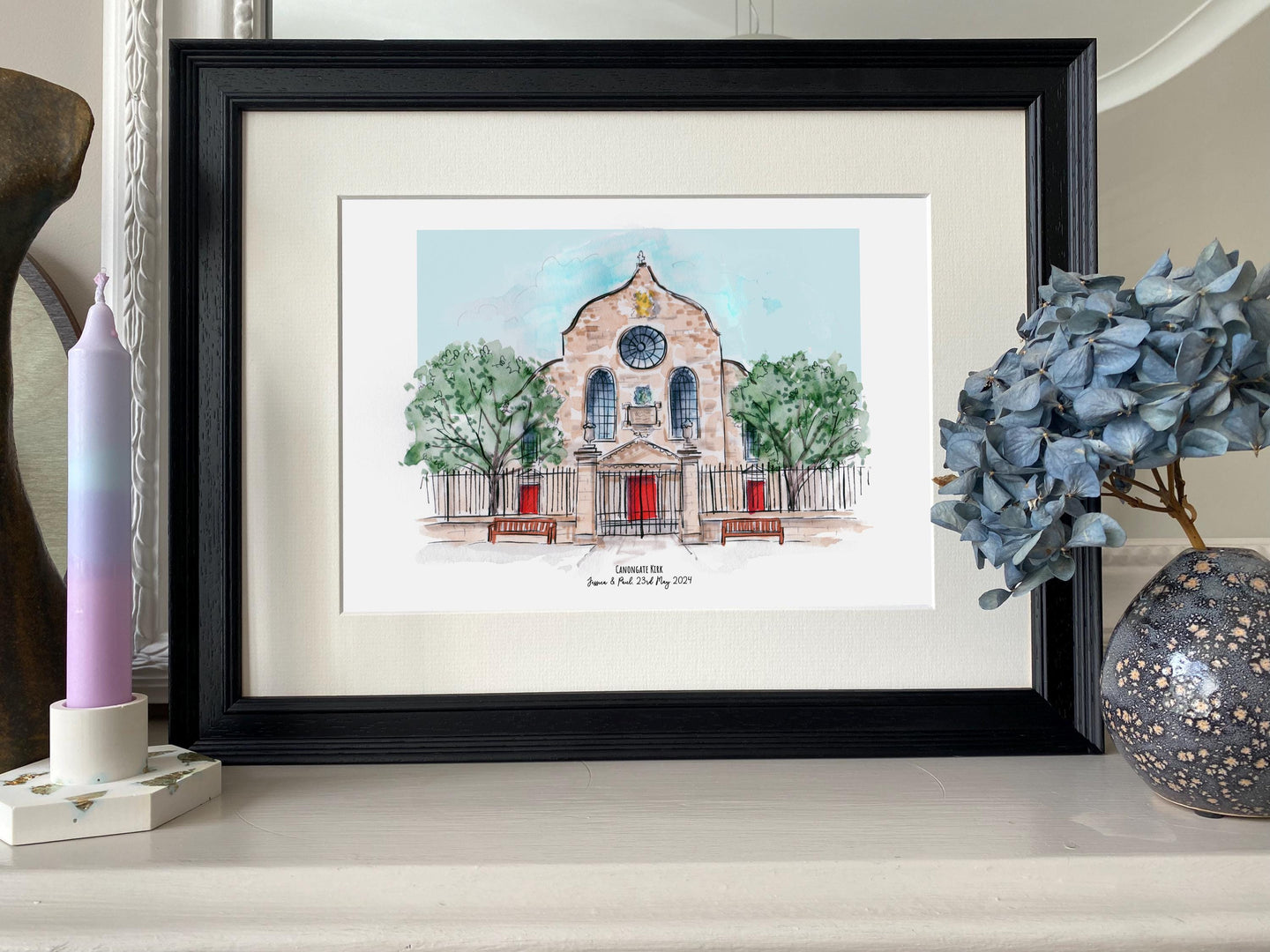 Kirk of Canongate Edinburgh Scotland Giclee Art Print - Personalised Kirk of Canongate Wedding Gift - Anniversary gift Watercolour Artwork