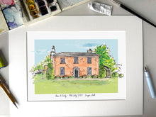 Personalised Langar Hall Giclee Art Print - Langar Hall Nottinghamshire Wedding Gift - Wedding Wall Art - Watercolour Venue Illustration