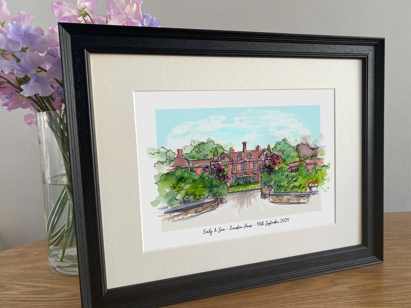 Personalised Lainston House Hampshire Art Print - Lainston House Wedding Venue Gift - Winchester Wedding Art - Lainston House Illustration
