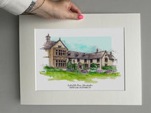 Lords of the Manor Personalised Giclee Art Print - Watercolor Venue Illustration - Hand drawn Lords of the Manor Cotswolds Wedding Artwork