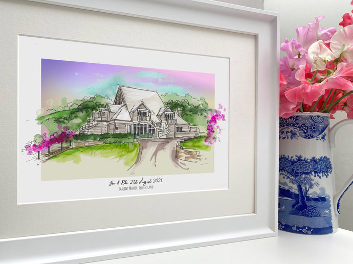 Personalised Maleny Manor, Queensland Giclee Art Print - Maleny Manor Wall Art - Art Print of Maleny Manor Australia - Wedding Venue Artwork