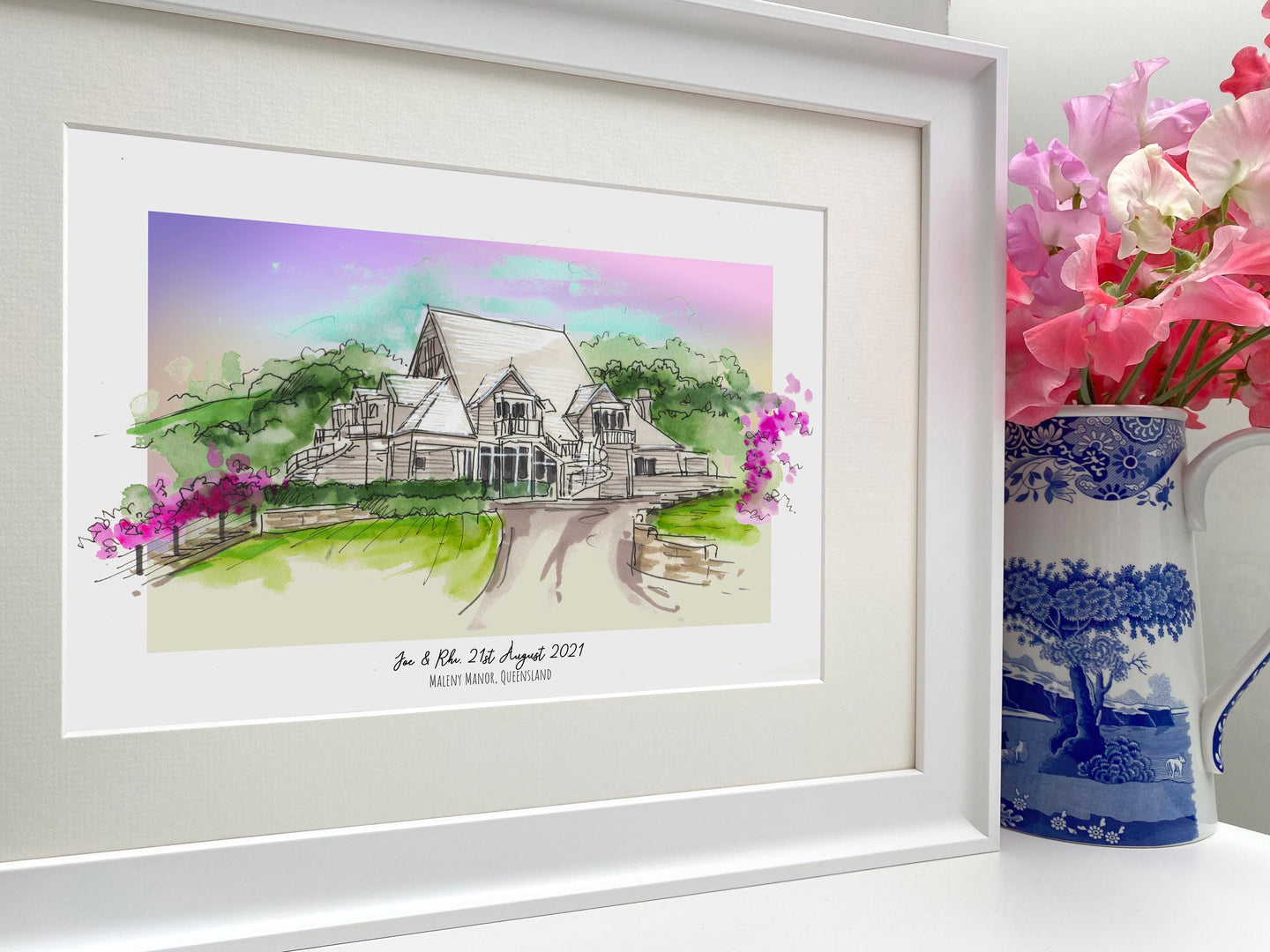 Personalised Maleny Manor, Queensland Giclee Art Print - Maleny Manor Wall Art - Art Print of Maleny Manor Australia - Wedding Venue Artwork