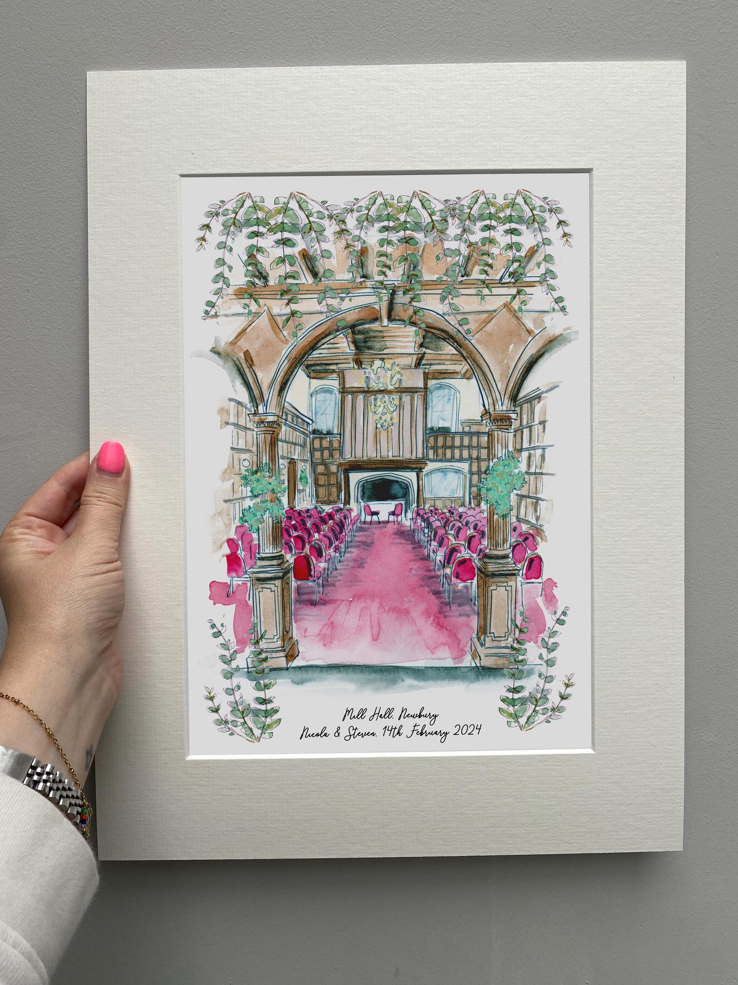 Personalised Mill Hall Newbury Giclee Art Print - Hand Drawn Illustration - Mill Hall Newbury Wedding - Mill Hall Berkshire Anniversary
