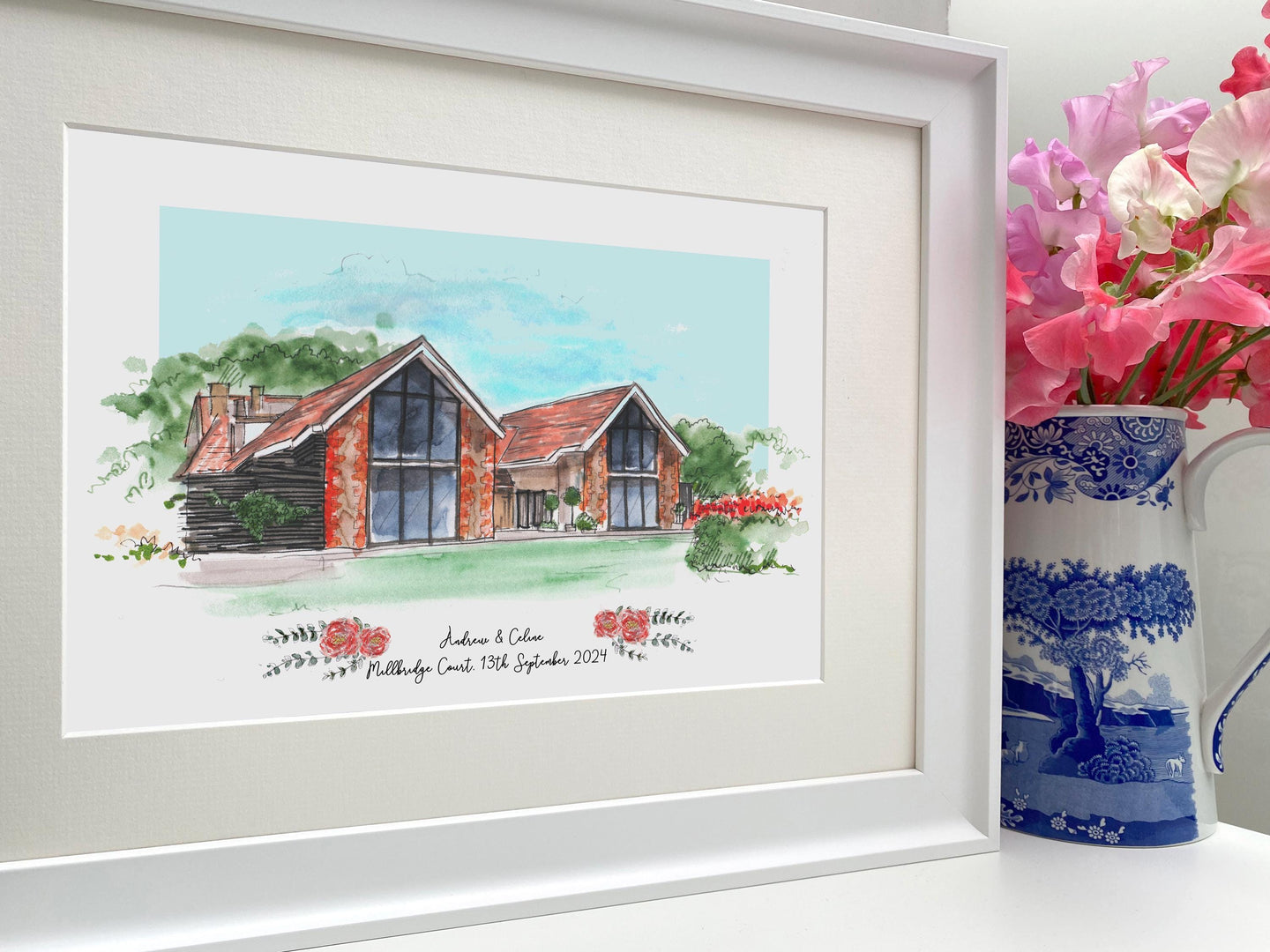 Millbridge Court Farnham Personalised Giclee Art Print - Millbridge Court Illustration - Millbridge Court Watercolour Wedding Venue Gift