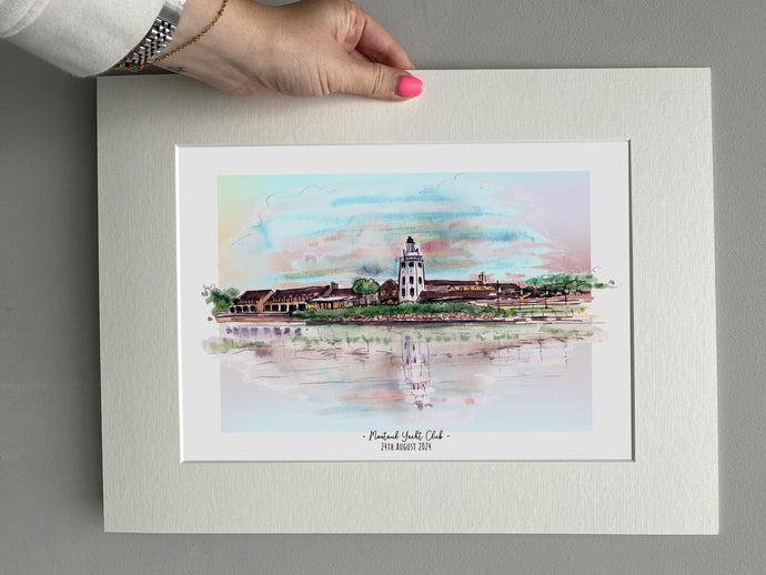 Personalised Montauk Yacht Club Giclee Art Print - Montauk Yacht Club Hamptons Wedding Print - Watercolor Engagement Gift - Montauk Wedding