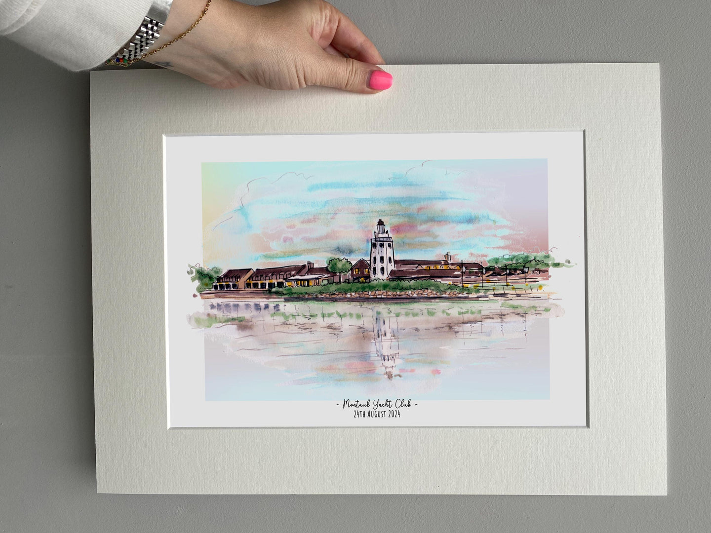 Personalised Montauk Yacht Club Giclee Art Print - Montauk Yacht Club Hamptons Wedding Print - Watercolor Engagement Gift - Montauk Wedding