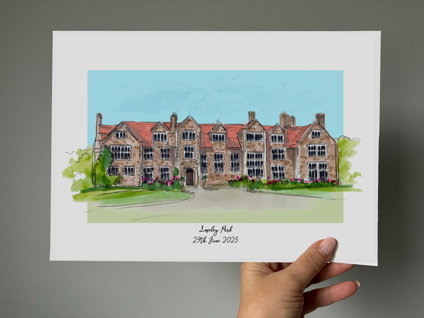Loseley Park Surrey Personalised Giclee Art Print - Loseley Park Stately Home Illustration - Loseley Park Estate Wedding Venue Watercolour