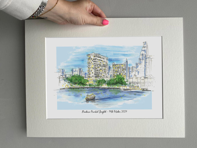 Personalised Mandarin Oriental Bangkok Giclee Print - Hand Drawn Illustration - Mandarin Oriental Bangkok Skyline - Thailand Wedding Art