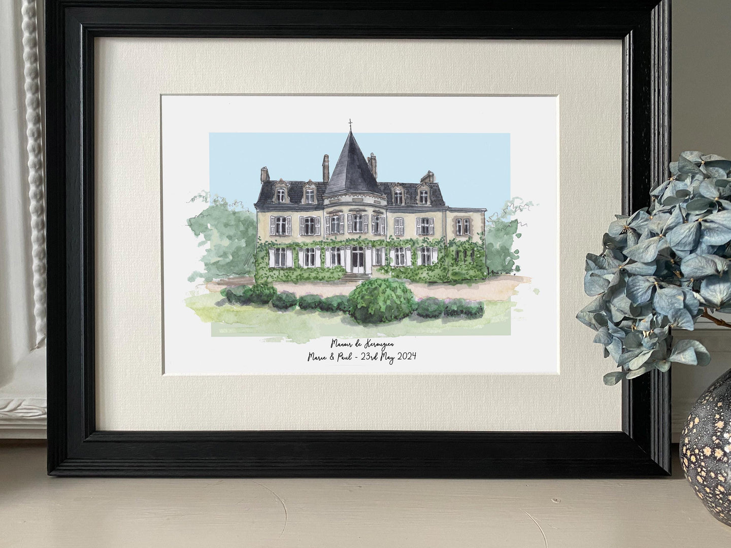 Manoir de Kerouzien Giclee Art Print - Watercolour Hand Painted Manoir de Kerouzien Print - Plomelin France - Wedding Venue Illustration Art