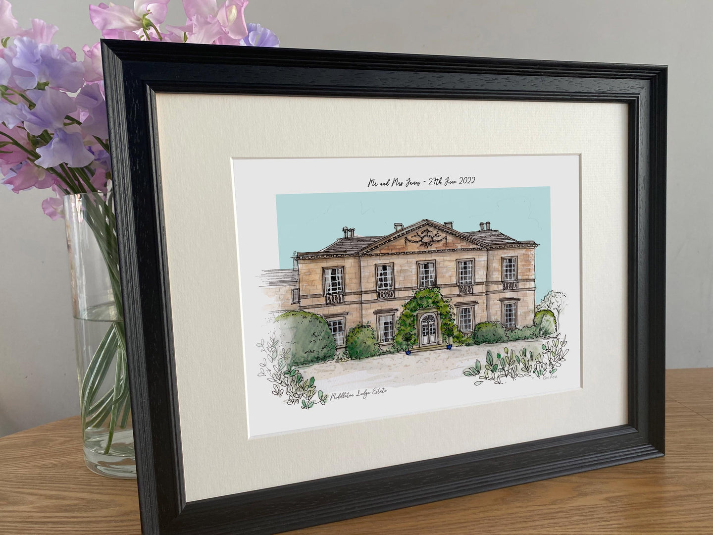 Middleton Lodge Estate Personalised Giclee Art Print - Middleton Lodge Illustration - Hand Drawn Wedding Artwork - Personalised Art Print