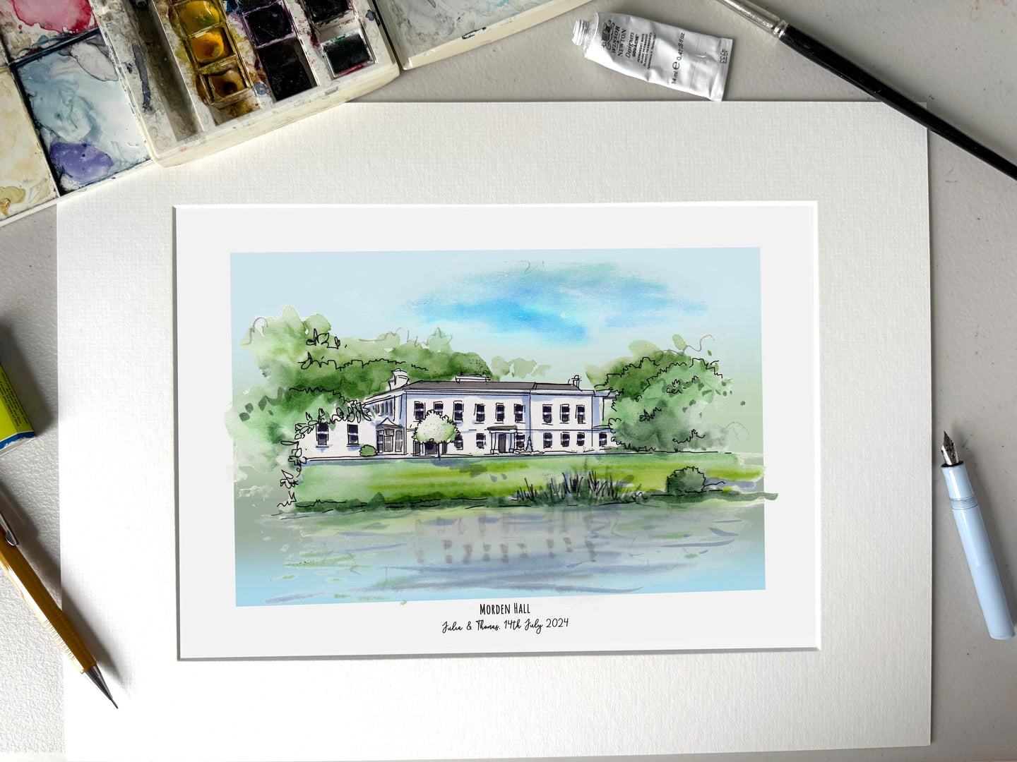 Morden Hall South London Personalised Giclee Print - Morden Hall Wedding Gift - Morden Hall Watercolour illustration - Morden Hall Artwork
