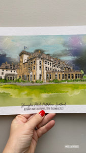 Gleneagles Hotel Perthshire Scotland Giclee Art Print - Gleneagles Wedding Gift - Gleneagles Golf gift - Gleneagles Anniversary illustration