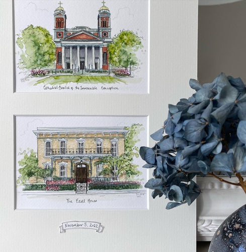 Hand Painted Double Wedding Venue Illustration