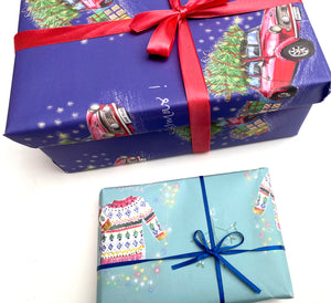 Illustrated 'Driving Home for Christmas' Card and Wrapping Paper Set
