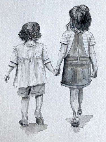 Hand Painted Watercolour sketch of Children