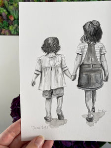 Hand Painted Watercolour sketch of Children