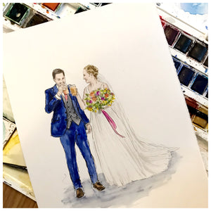Hand Painted Wedding Couple Illustration