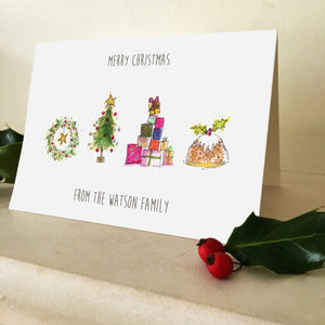 Personalised Illustrated Family Christmas Card - Unique Christmas Card - Watercolour Christmas Card Set - Bespoke pack of Christmas Cards