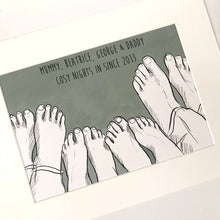 Family Of Four 'Cosy Toes' Giclee Art Print - Family of Four Foot Print - Mothers Day - Fathers Day - Personalised Family Print - Family Art