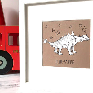 Childrens Personalised Dinosaur Giclee Print - T-Rex - Stegosaurus - Diplodocus - Ankylosaurus - Kids Room Box Print - Colourful DIno Print