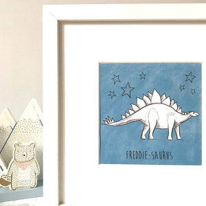 Childrens Personalised Dinosaur Giclee Print - T-Rex - Stegosaurus - Diplodocus - Ankylosaurus - Kids Room Box Print - Colourful DIno Print