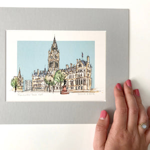 Personalised Manchester Town Hall Giclee Art Print - Manchester Town Hall Illustration - Manchester Town Hall Wedding or Anniversary Gift