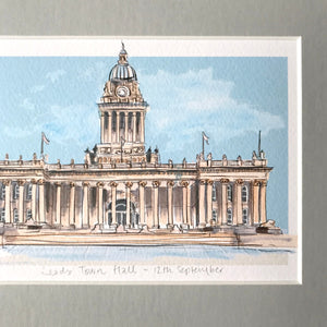 Personalised Leeds Town Hall Giclee Art Print - Leeds Town Hall Ceremony - Leeds Wedding - Leeds Civil Ceremony - Watercolour Illustration