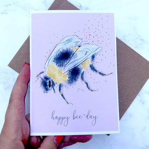 Illustrated 'Happy Bee-Day' Glitter Birthday Card