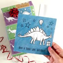 Roar-some Birthday Card and Wrapping Paper Set - Dino Birthday Card - Dinosaur Wrapping Paper - T-Rex - Stegosaur - Ankylosaurus Diplodocus