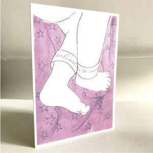 Newborn baby feet 'Welcome to the World' card - New baby card - Personalised New Baby Card - Card featuring Baby's Name - Baby Announcement