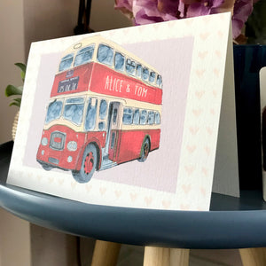 Personalised Wedding Bus Congratulations Card - Handmade Wedding Card - Wedding Bus Illustration - feat. Couples Names and Wedding Date