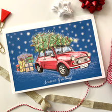 Personalied 'Driving Home for Christmas' Card - Mini Cooper Christmas Card - Xmas Tree on Car Card - Seasons Greetings Card