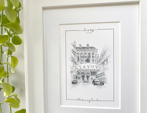 Personalised Savoy London Giclee Print  - Savoy Wedding - Hand Drawn Savoy London Illustration  - Savoy London Wall Art - Savoy Anniversary