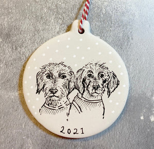 Hand Painted Ceramic Pet Decoration - Pet Portrait Bauble - Custom Painted Pet Christmas Tree decoration - Hand Painted Ceramic Pet Bauble