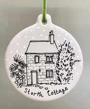 Hand Painted Ceramic Bauble featuring your Home - House Portrait Bauble - Bespoke Christmas decoration - Hand Painted House Ceramic Bauble