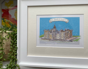 Personalised 'George Heriots School, Edinburgh' Giclee Art Print - Hand Drawn Edinburgh Wedding - George Heriots Watercolour Illustration