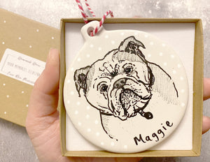 Hand Painted Ceramic Pet Decoration - Pet Portrait Bauble - Custom Painted Pet Christmas Tree decoration - Hand Painted Ceramic Pet Bauble