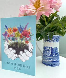 Teacher 'Thank You For Helping Us Grow' Card - Teacher Thank You Card - Teacher Flowers Card - Helping Me Grow Card for a Teacher