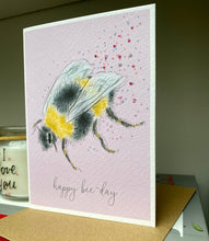 Happy Bee-day Birthday card - Bee Glitter Birthday Card - Bee Lover Bday Card - Illustrated Bee design - Pink glittery Bee Card - Queen Bee