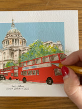 Personalised St Pauls Cathedral London Giclee Art Print - St Pauls Cathedral Illustration - London Red Bus - Iconic London Scene Art Print -