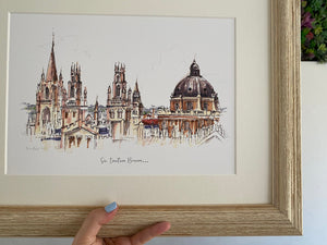 Personalised Oxford Spires Giclee Art Print  - Hand Drawn Illustration - Oxford Spires England  - Oxford Skyline - Oxford University Gift