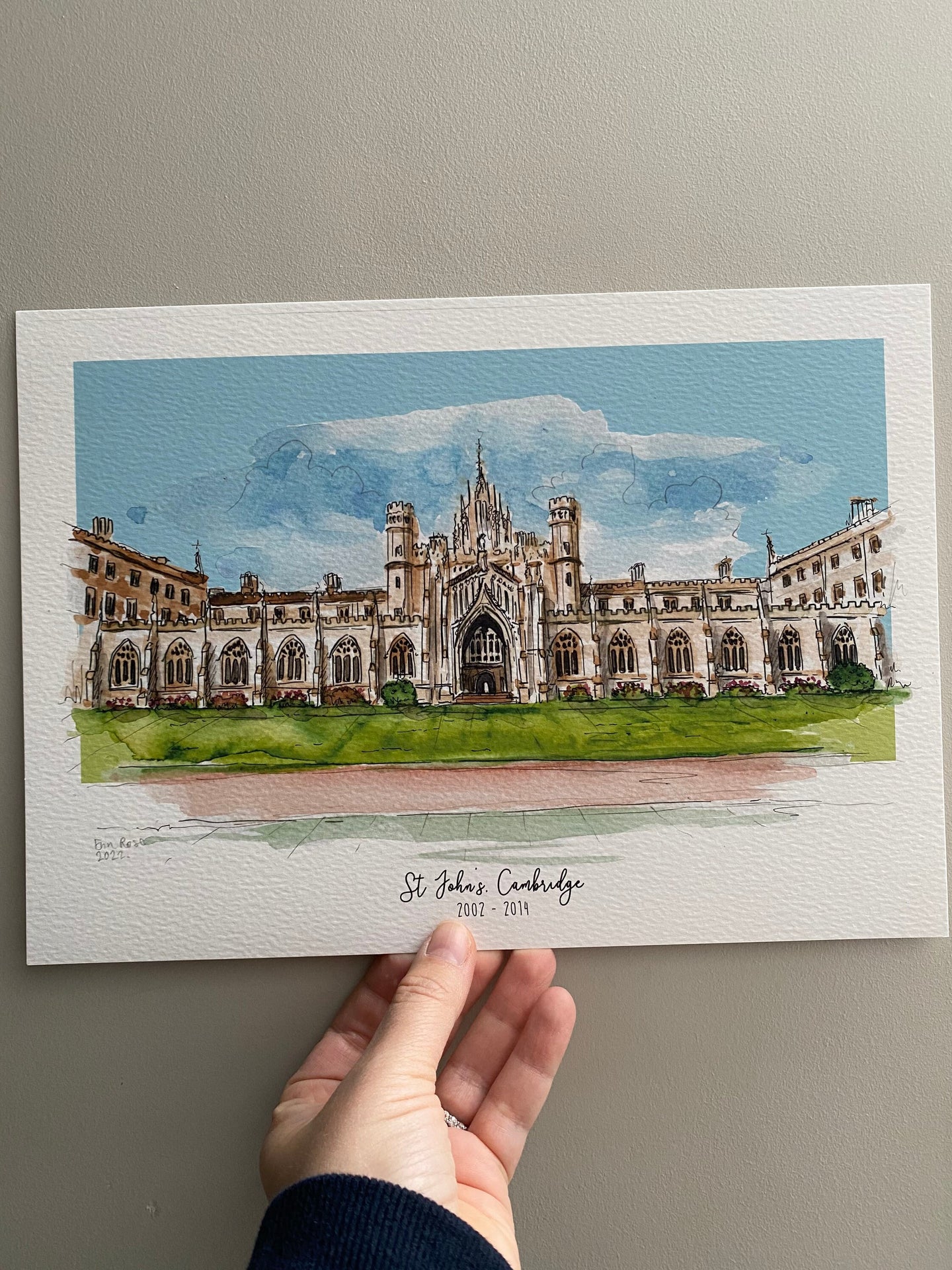 St Johns College Cambridge University Giclee Print  - Personalised St Johns College Watercolour - Cambridge University Graduation Gift