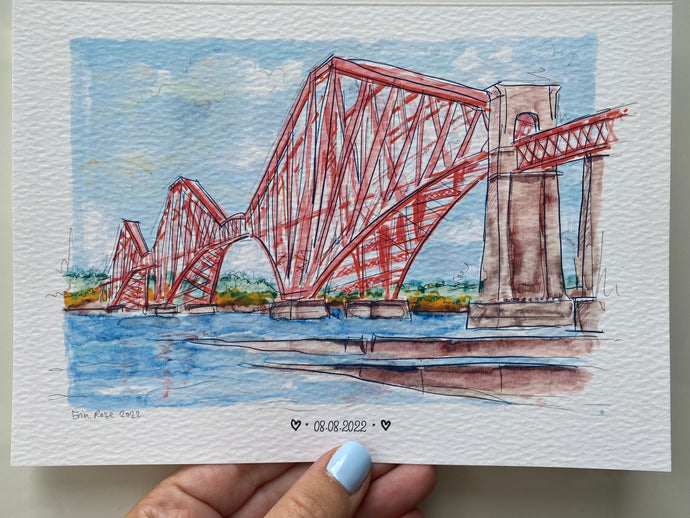 Personalised Forth Rail Bridge Print - Hand Drawn Scottish Landmark Bridge - South Queensferry Wedding Illustration - Forth Bridge Wall Art