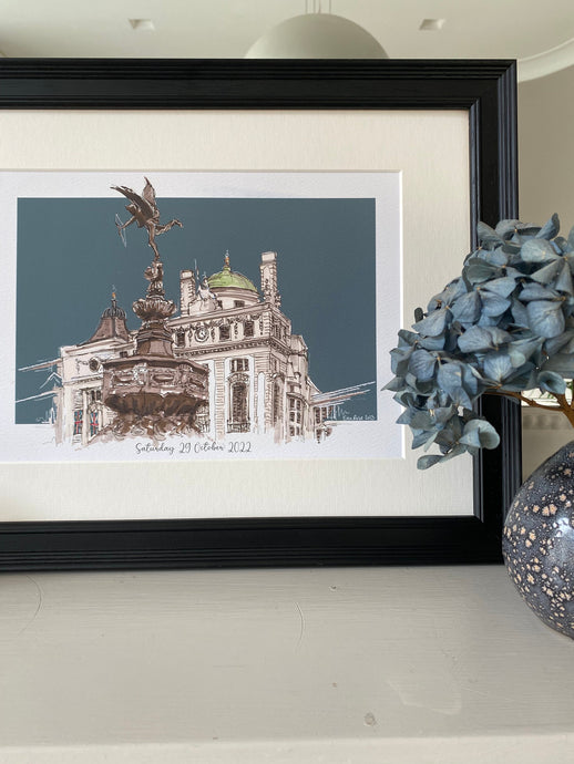 Personalised 'Statue of Eros' and Hotel Cafe Royal London Giclee Art Print - Iconic London Art Print - Illustrated London Wall Art - Eros