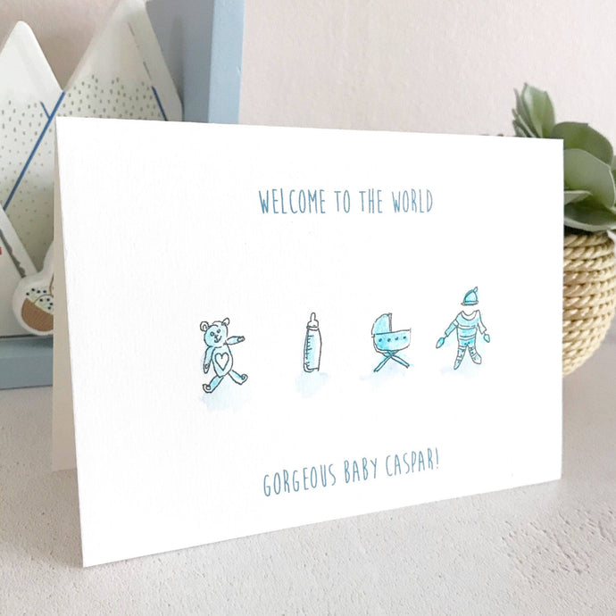Personalised 'Welcome to the World' Hand drawn New Baby Card - New Baby Girl - New Baby Boy - Hand Drawn Card - Made to Order New Baby card