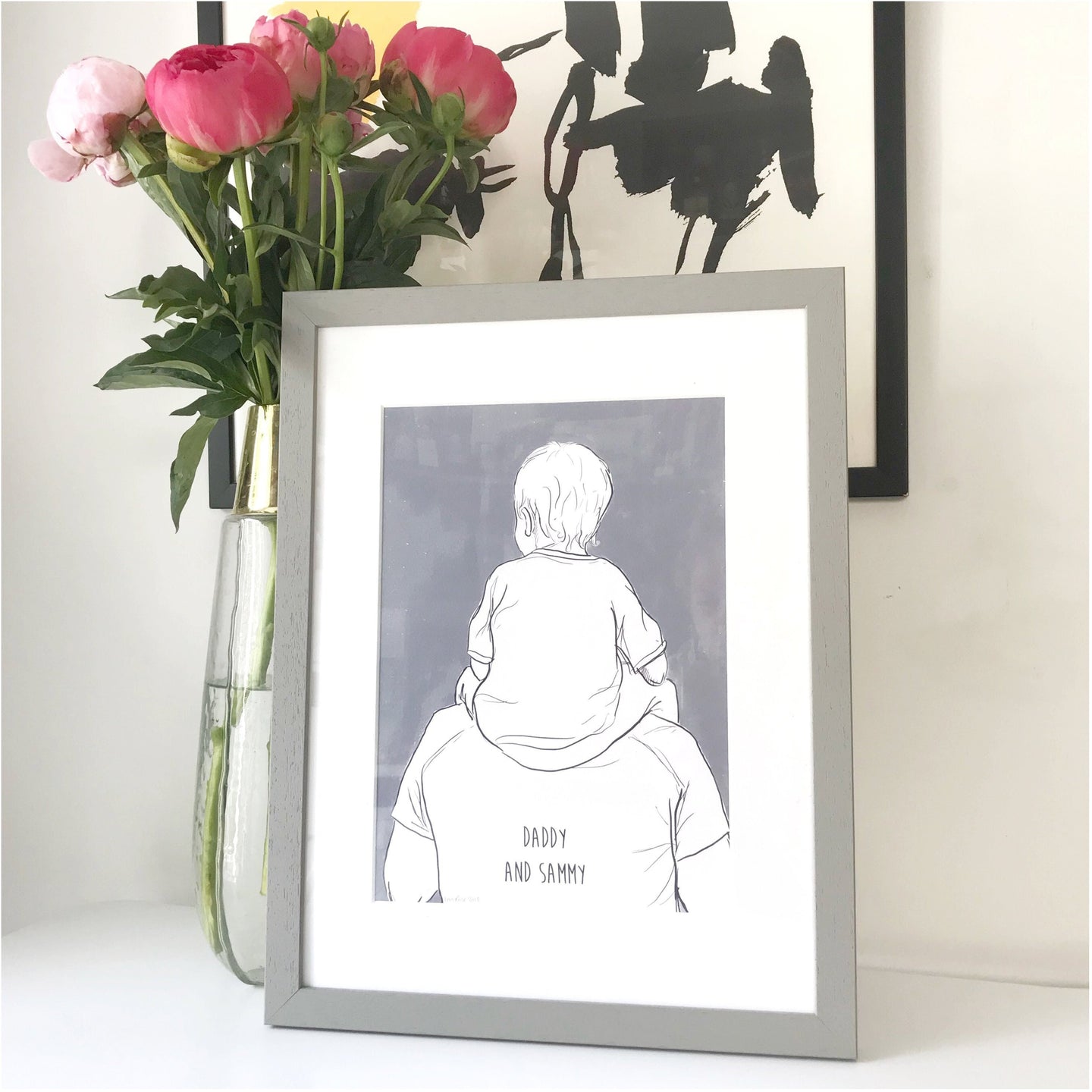 Personalised Daddy And Me 'Shoulder Ride' Giclee Art Print - Father and Child Print - Fathers Day Gift - Dad's Shoulders Bespoke Art Print